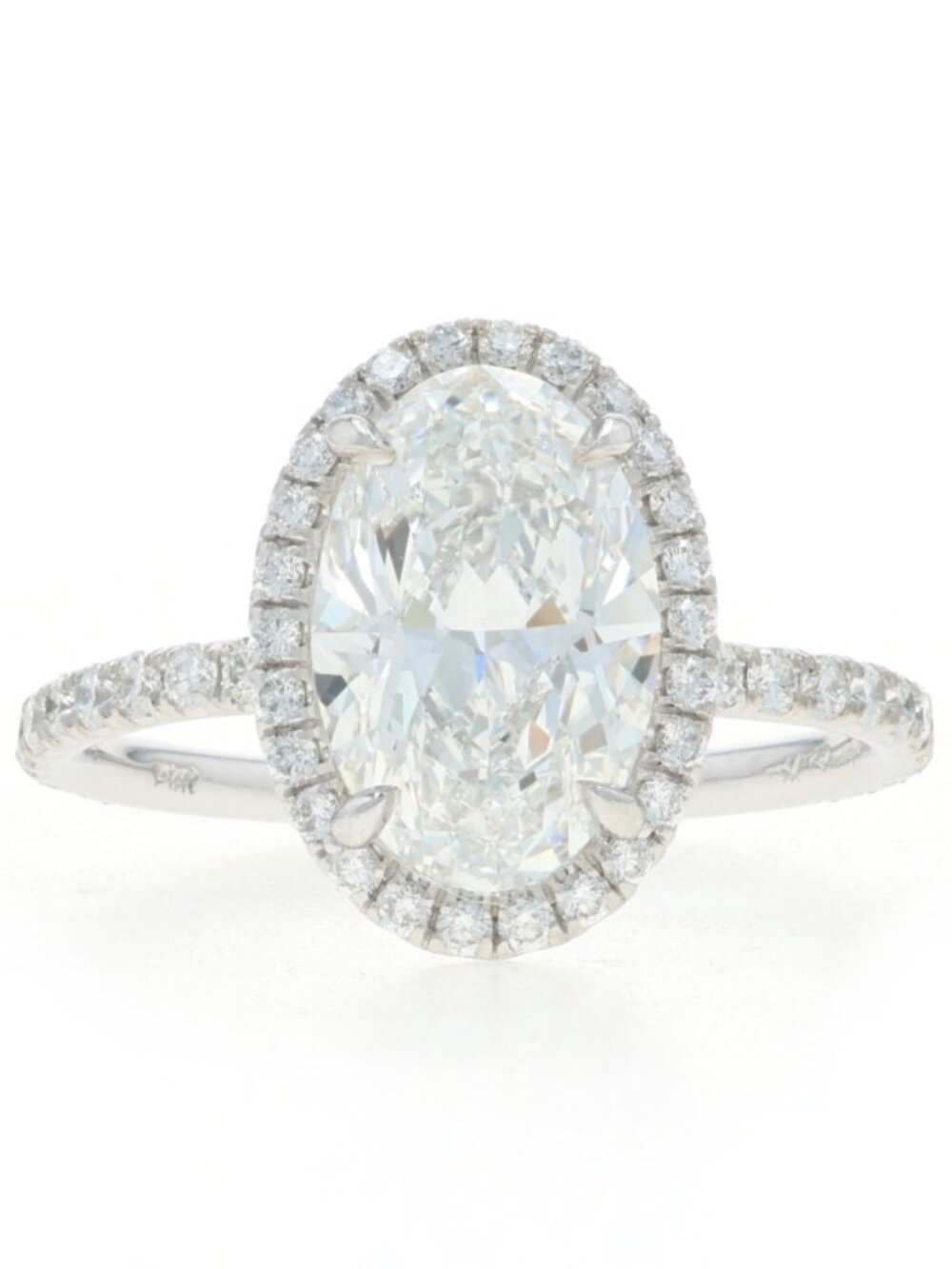 Platinum Diamond Halo Engagement Ring - 950 Oval 3.76ctw GIA